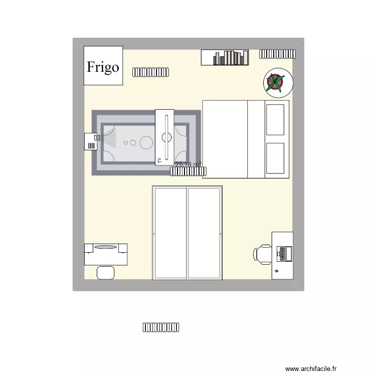 Chambre. Plan de 1 pièce et 25 m² Chambre. Plan de 1 pièce et 25 m²