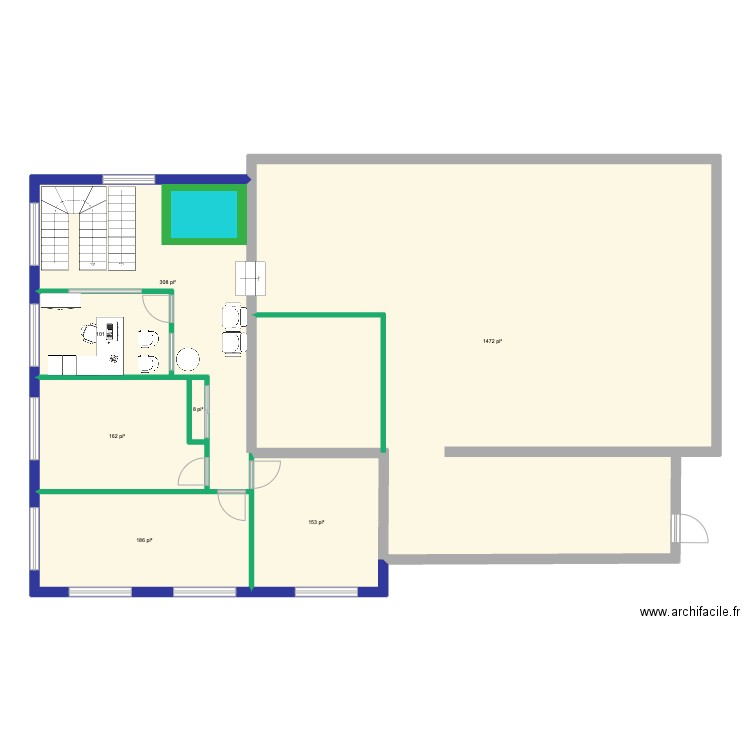 225 Seigneuriale agrand RS ascenseur. Plan de 7 pièces et 222 m2