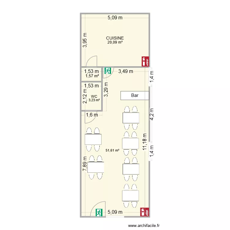 kebab MODIF. Plan de 4  et 77 m²