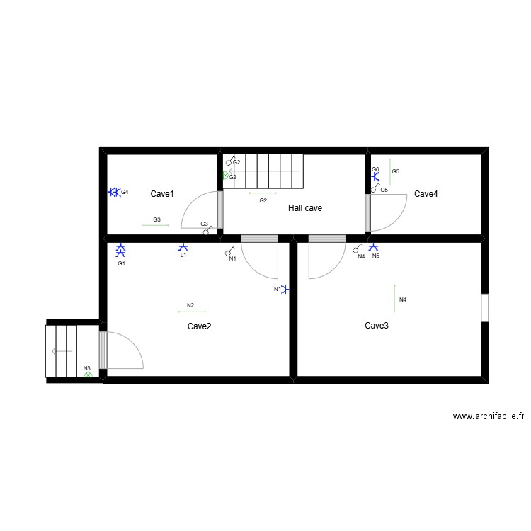 cave eric. Plan de 5 pièces et 38 m2