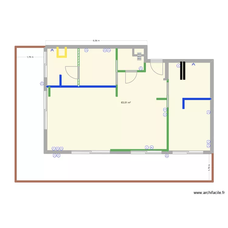 IMMEUBLE RUSSE PLAN 11 Electricit&eacute; Basse V2. Plan de 1 pièce et 64 m²