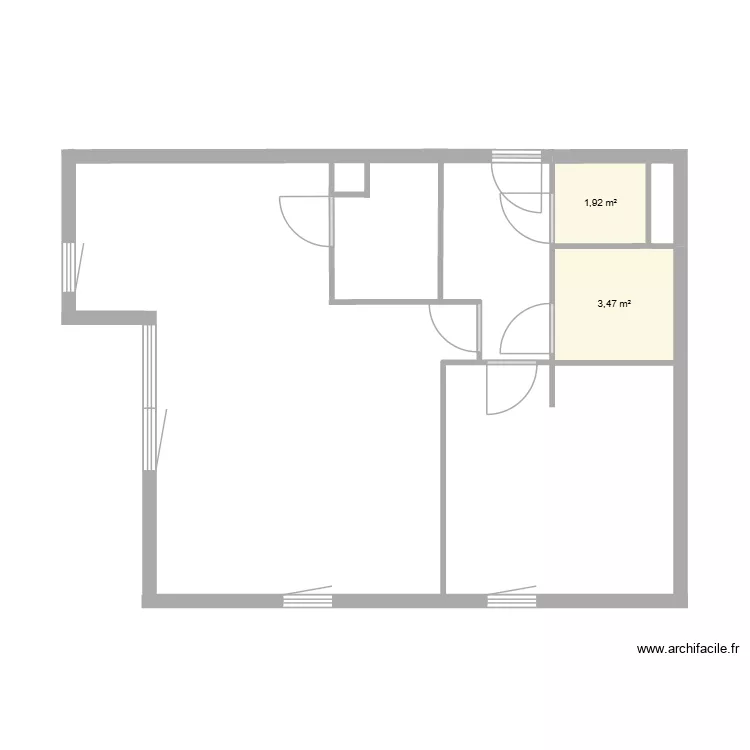 cooperative. Plan de 2 Pièces et 5 m²