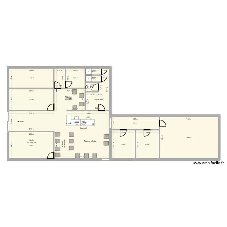 Cabinet M&eacute;dical Firminy. Plan de 13  et 215 m²