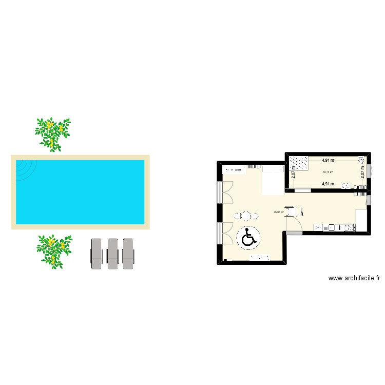 plan. Plan de 2 pièces et 46 m2