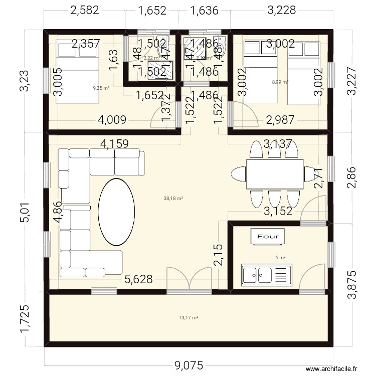 STUDIO 2 CHAMBRES SALON 2 DOUCHES. Plan de 0 pièce et 0 m2
