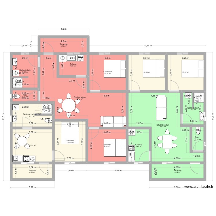 Lambarènè. Plan de 18 pièces et 166 m2