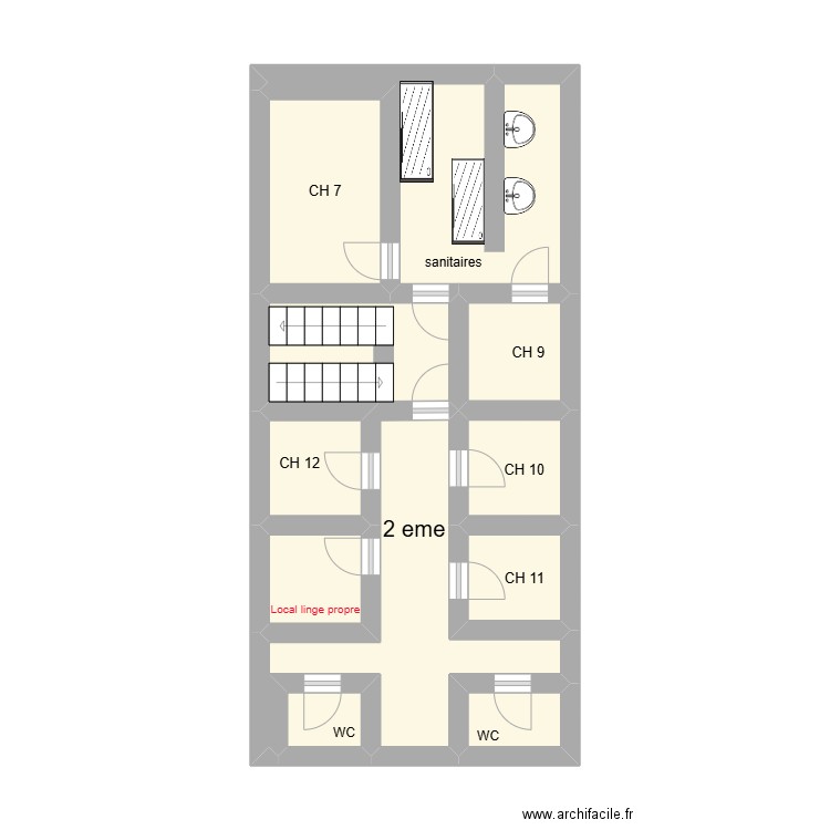 1 er. Plan de 10 pièces et 27 m2