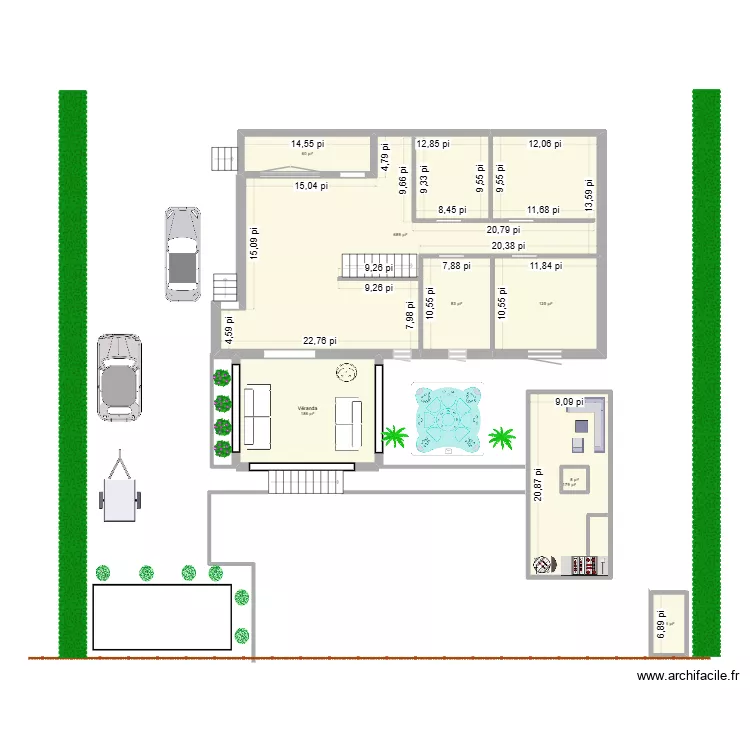 cours exterieur. Plan de 8  et 127 m²