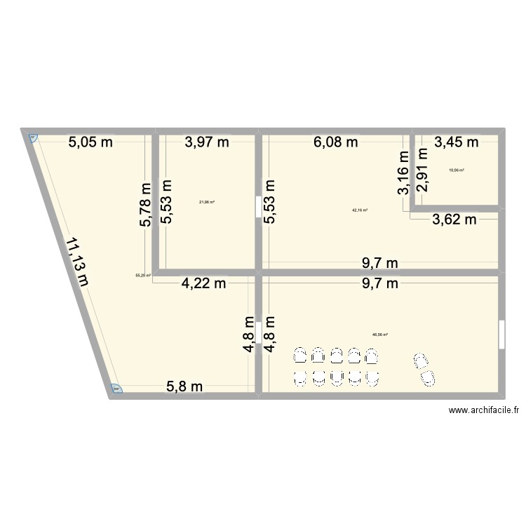 Base tidou. Plan de 5 pièces et 176 m2