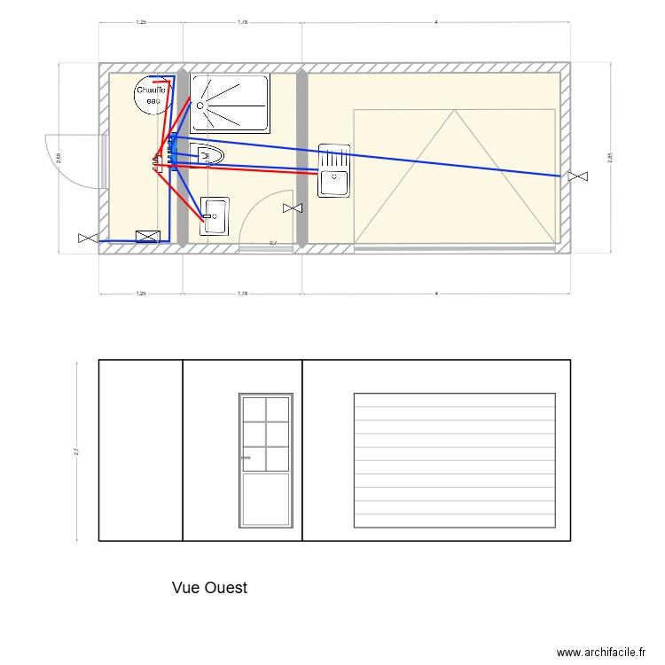 Pool House Sanitaire. Plan de 3 pièces et 16 m2