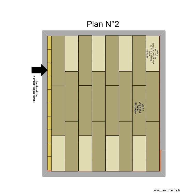 Pose OSB 3. Plan de 29 pièces et 30 m2