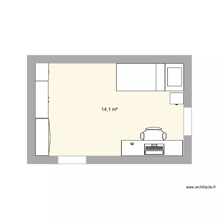 Chambre de base. Plan de 1 pièce et 14 m²