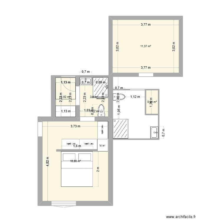nous rdc. Plan de 5 pièces et 35 m2