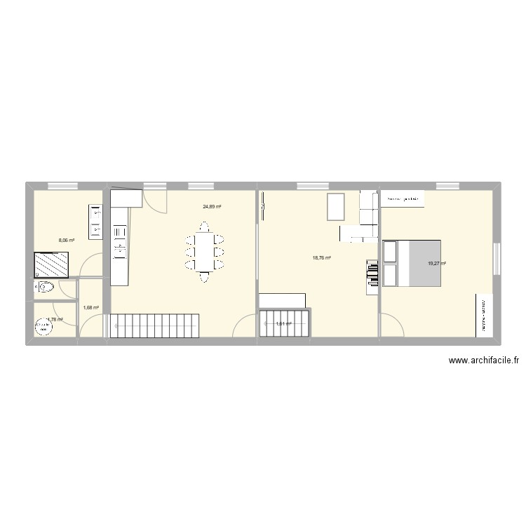 rdc actuelle. Plan de 7 pièces et 76 m2