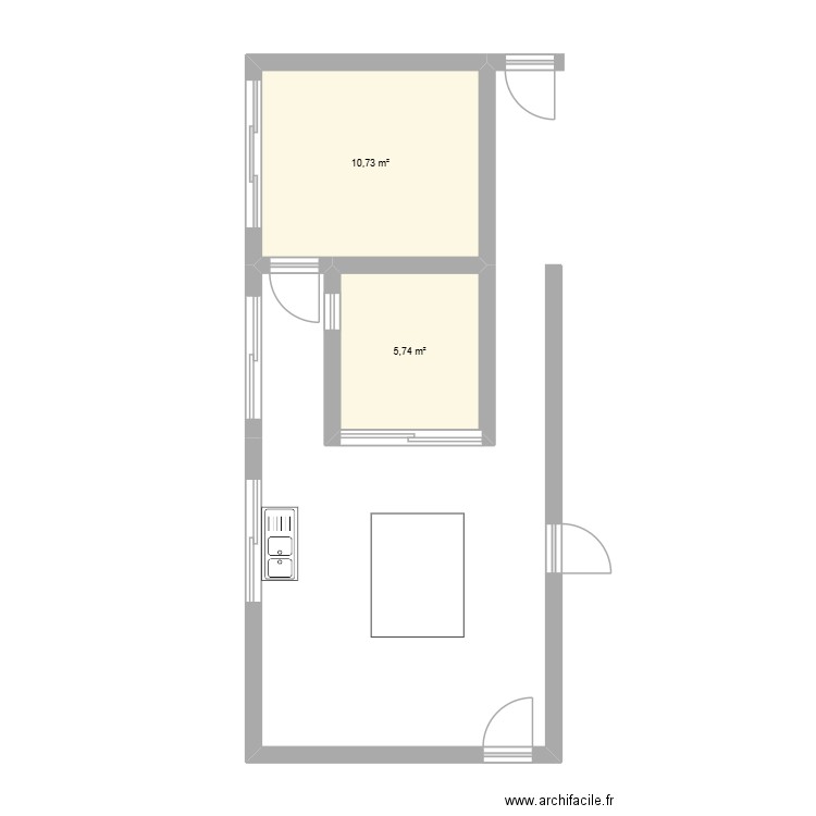 cuisine zulu. Plan de 2 pièces et 16 m2