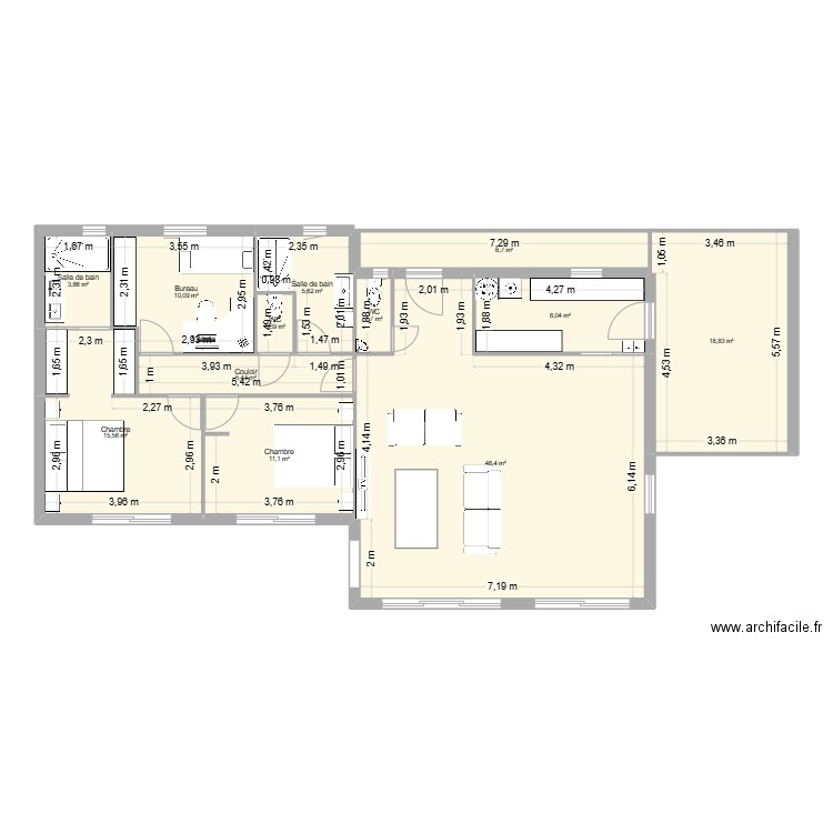 Pempoul 1. Plan de 12 pièces et 137 m2