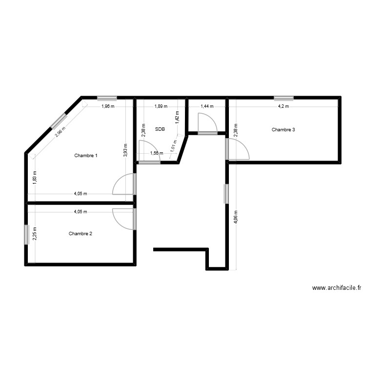 Moulouna R+2 existant. Plan de 4 pièces et 37 m2