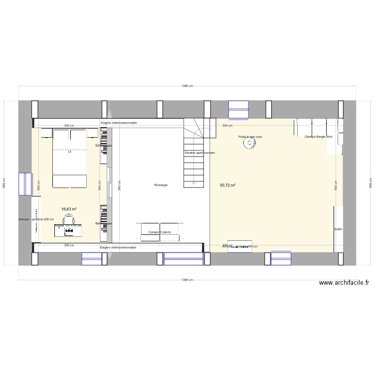 grange pyrénées mezza. Plan de 2 pièces et 67 m2