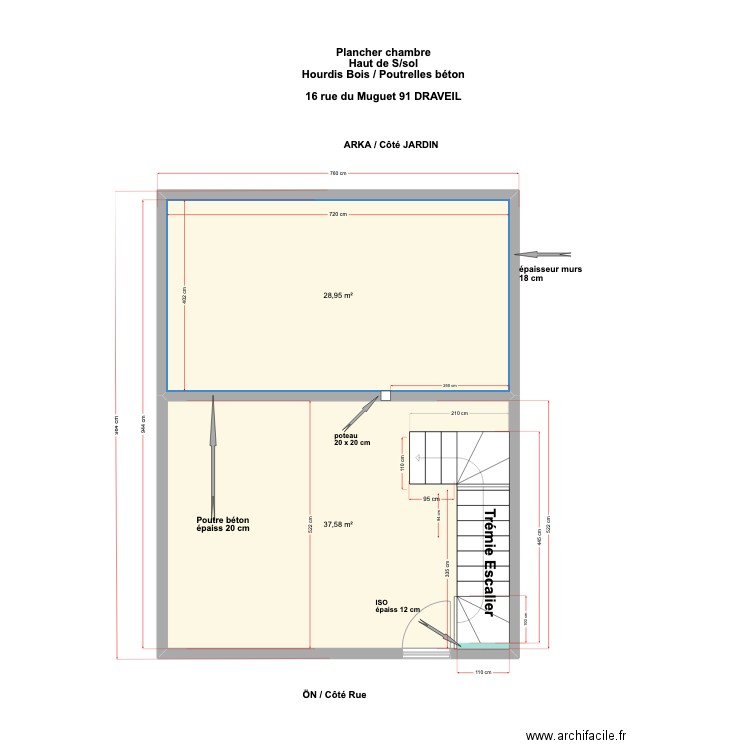 plancher ht de RDCH DRAVEIL. Plan de 2 pièces et 67 m2