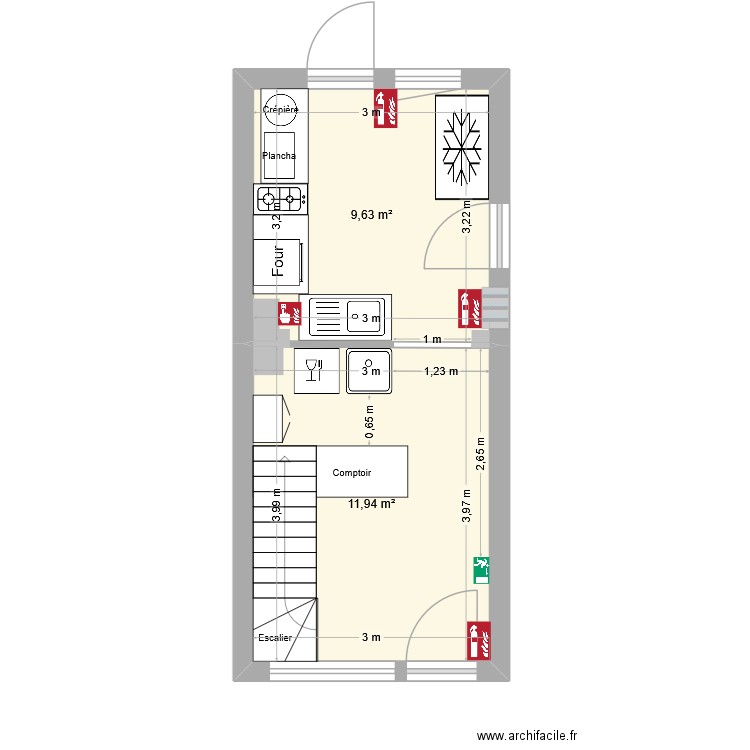 Rez-de-chaussée. Plan de 2 pièces et 22 m2