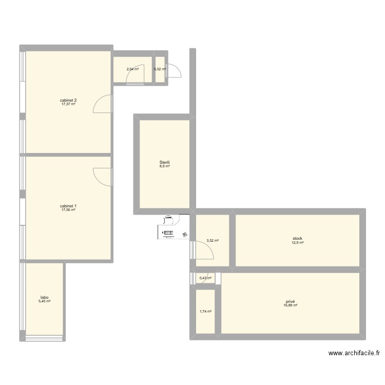 cabinet bis. Plan de 11 pièces et 87 m2