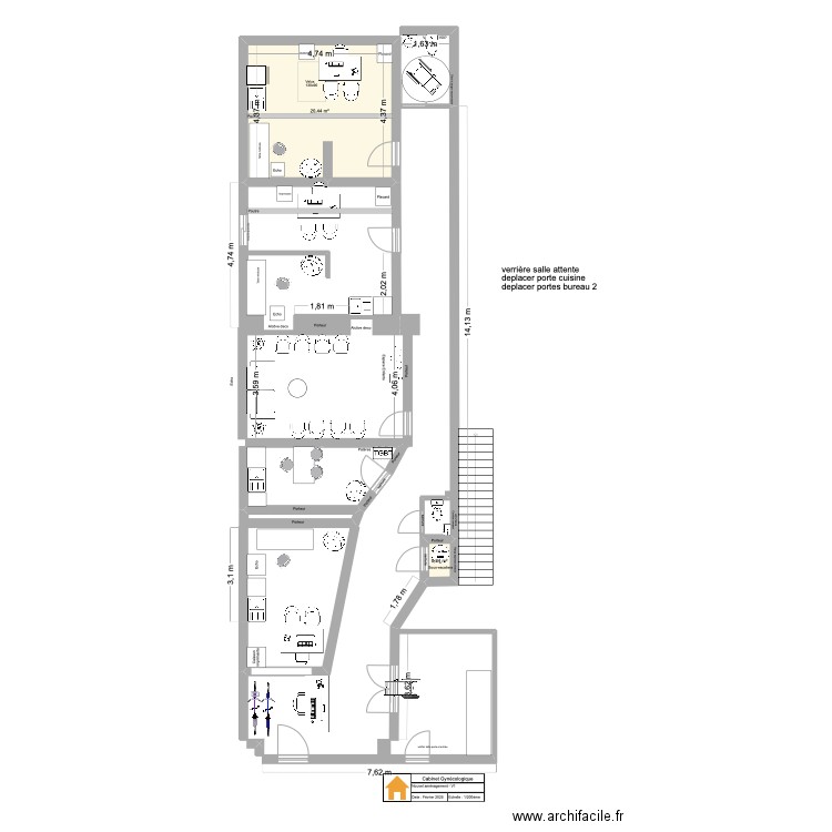 CabGyneco_NewAmenagement_V1. Plan de 2 pièces et 21 m2