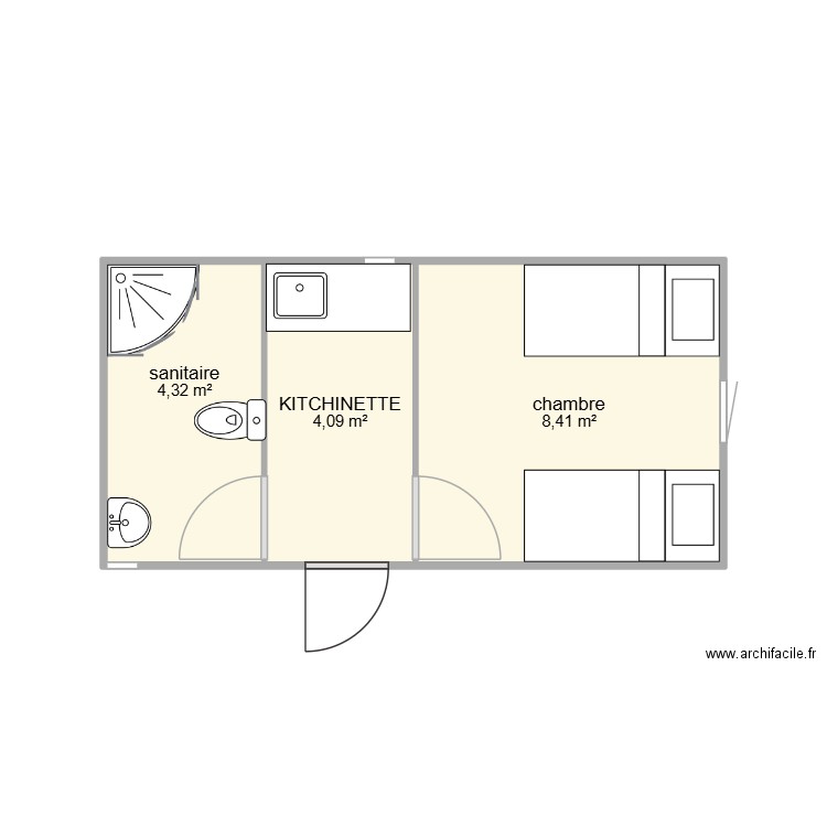 6X3 BESSA 2PER. Plan de 3 pièces et 17 m2