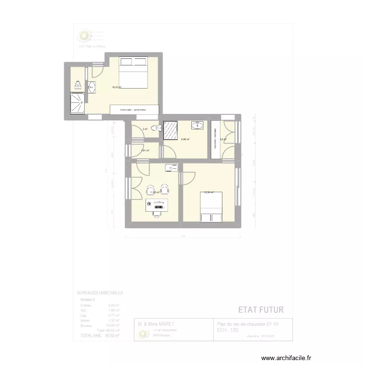 Extension Champmartin. Plan de 7  et 56 m²