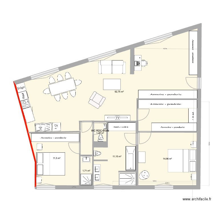Plateaux IZ appt droite bis. Plan de 7 pièces et 104 m2