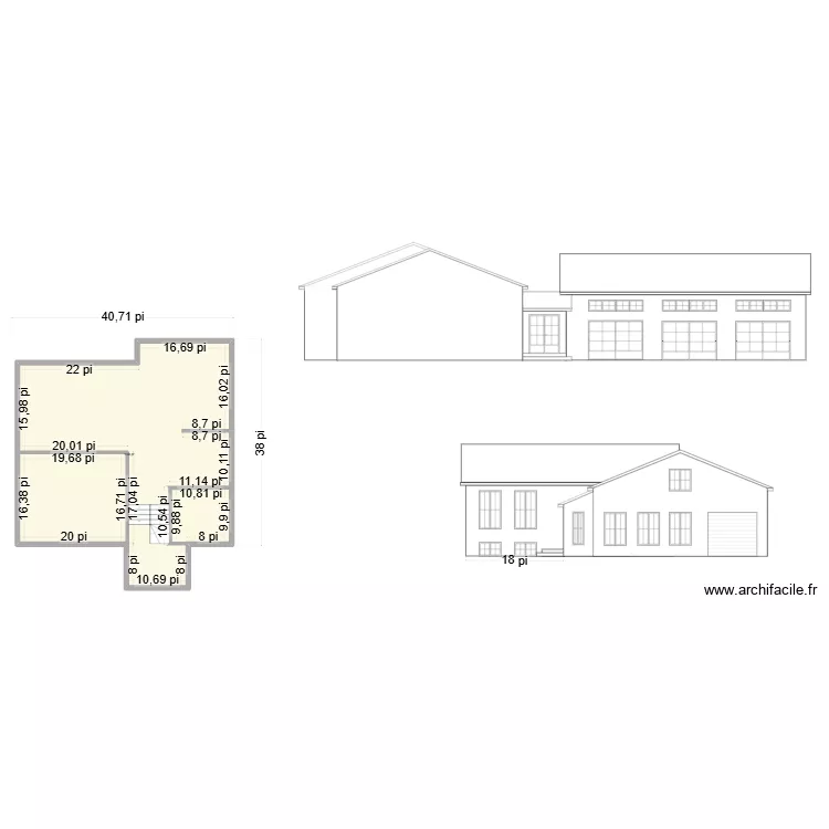 Facade 1. Plan de 1 et 130 m² Facade 1. Plan de 1 et 130 m²