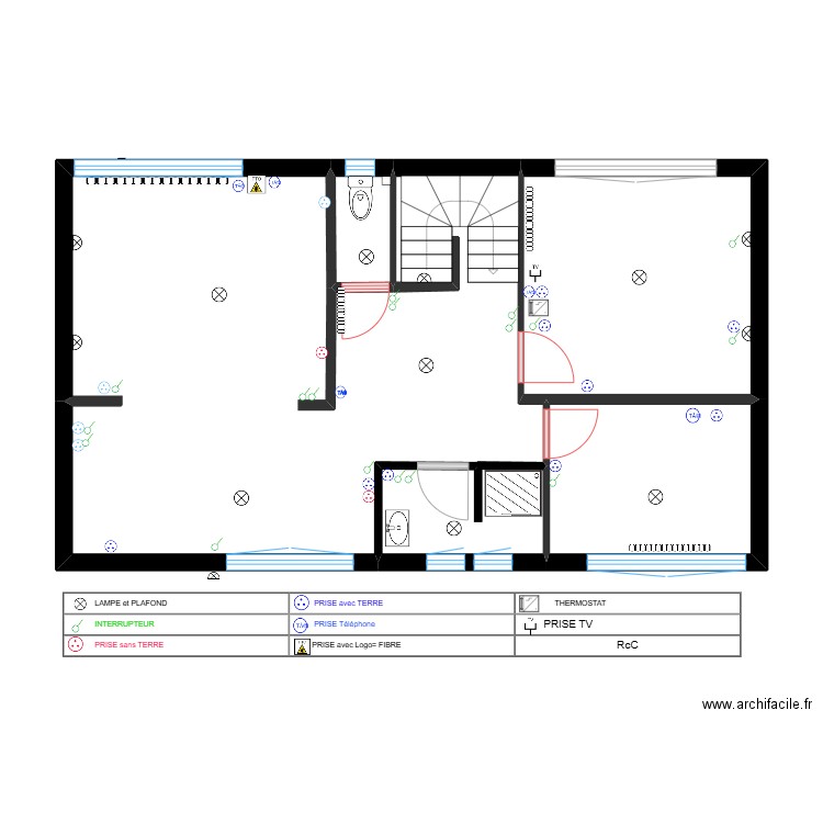 PLAN ÉLECTRIQUE RdC MICHEL avec radiateur. Plan de 3 pièces et 22 m2