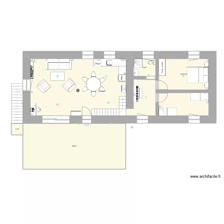 Long&egrave;re Julie & Mathieu cloison. Plan de 5  et 110 m²