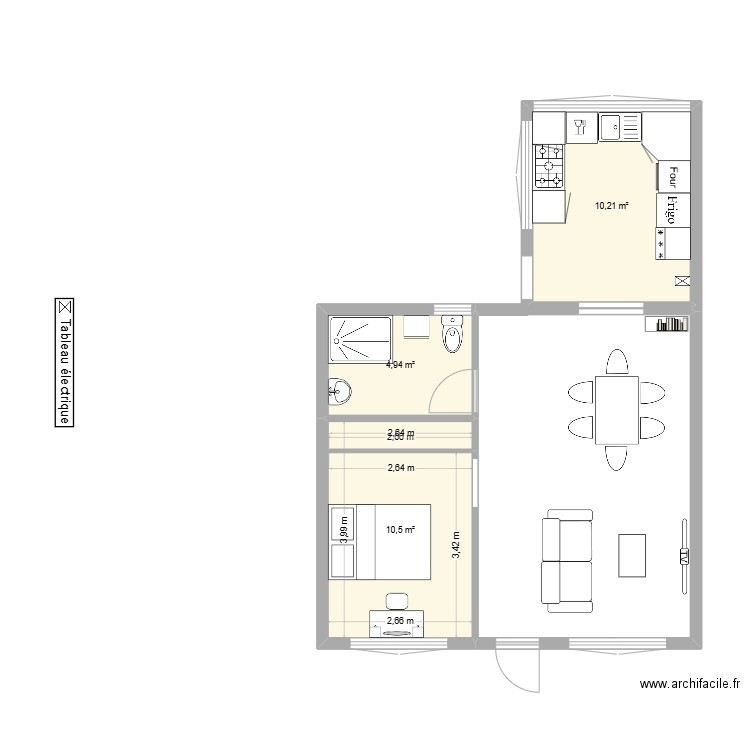 Labouheyre. Plan de 3 pièces et 26 m2