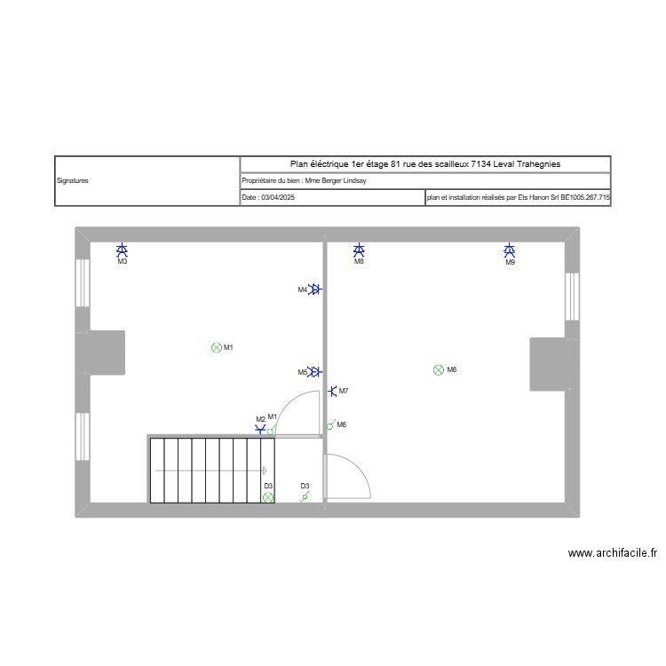 étage leval trahegnies. Plan de 4 pièces et 40 m2