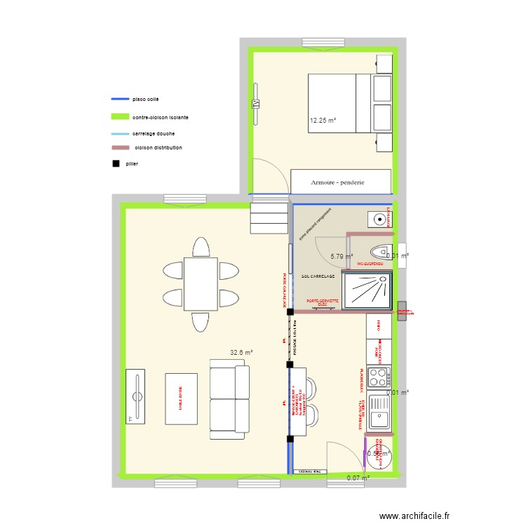 SIDOU (plan etage projet). Plan de 7 pièces et 51 m2
