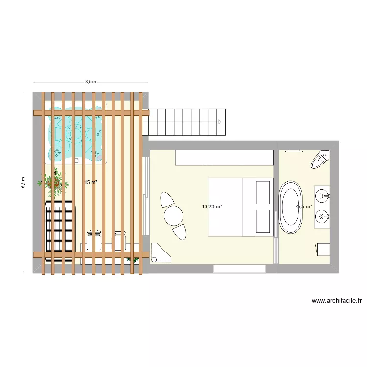 A frame. Plan de 3  et 34 m²