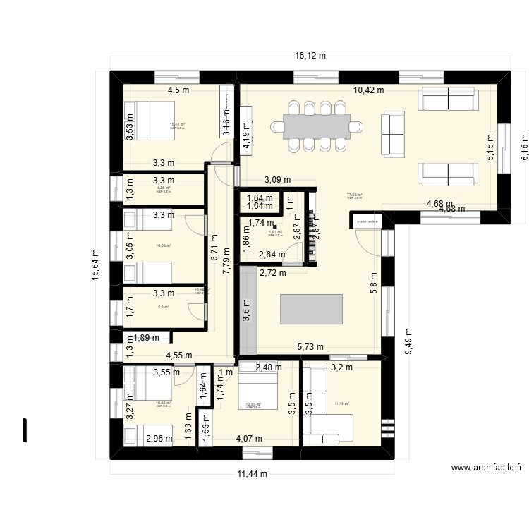 locqui. Plan de 11 pièces et 169 m2