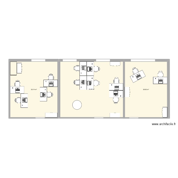 Bureaux Cell 2. Plan de 3 pièces et 96 m2