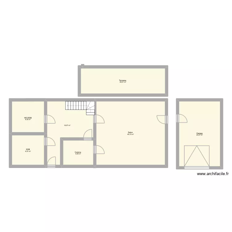 90m2 RDC. Plan de 7  et 129 m²