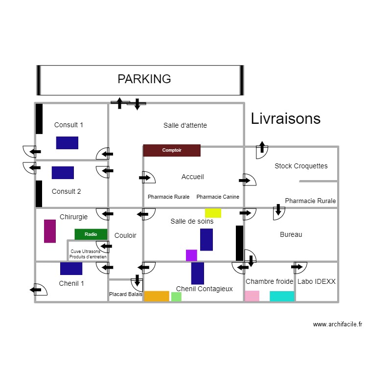 Plan CG. Plan de 15 pièces et 65 m2