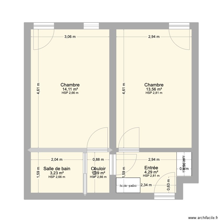 Appartement + chambres. Plan de 5 pièces et 37 m2