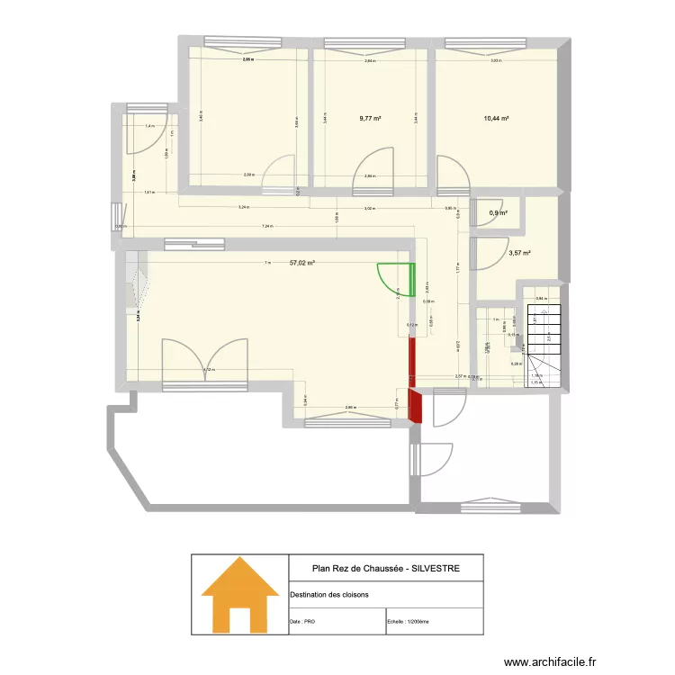 Projet C&egrave;dres RDC Ma&ccedil;onnerie. Plan de 5  et 82 m²