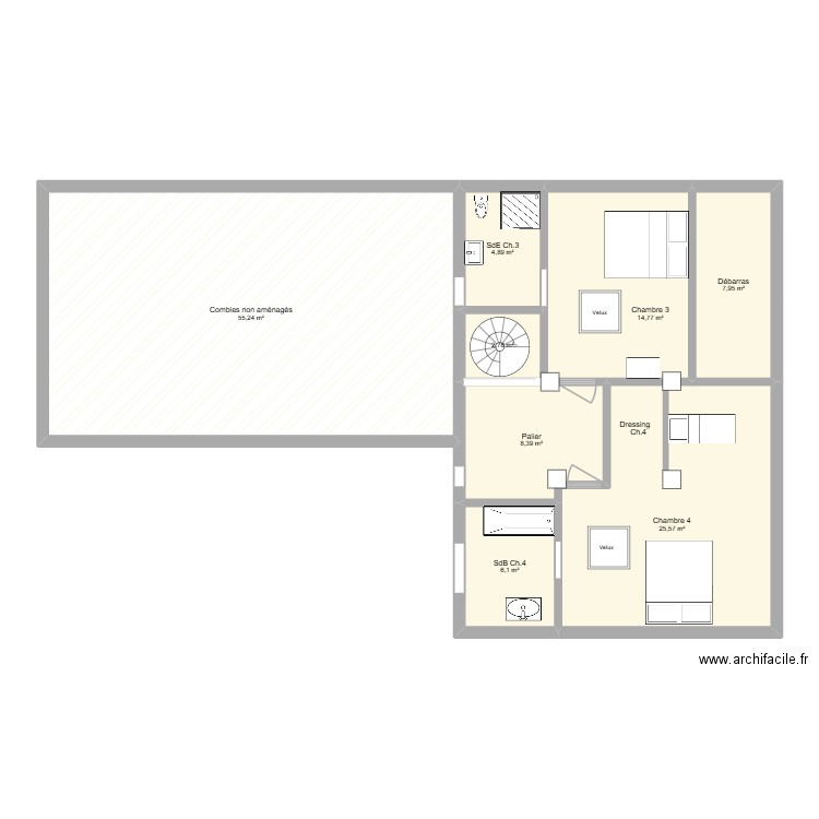 Maison Verdun - Plan de l'étage. Plan de 8 pièces et 126 m2