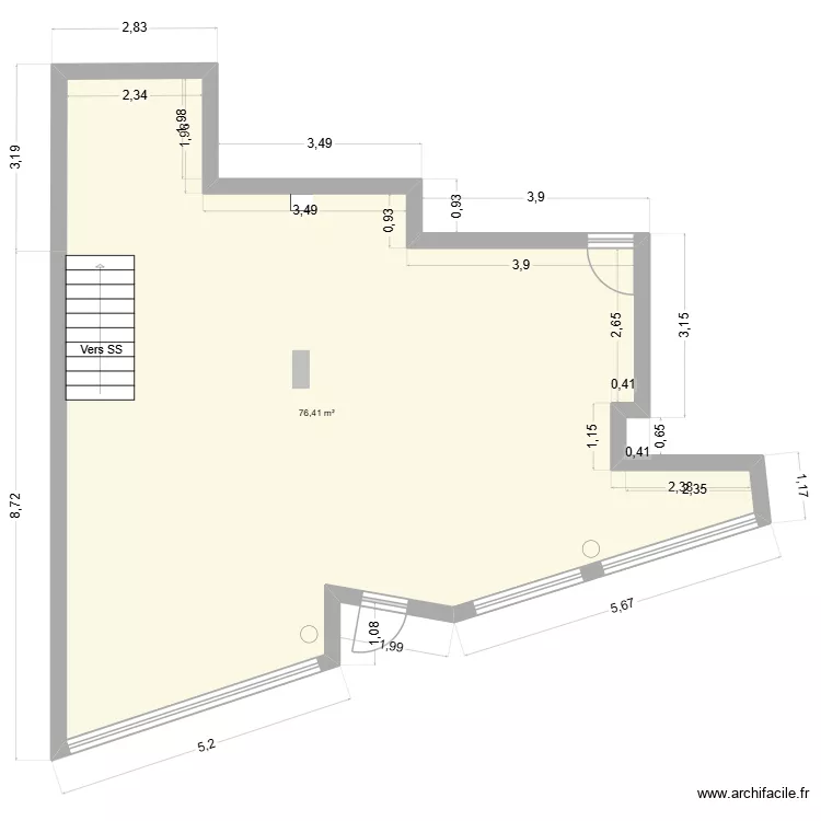 Paris 13 avant travaux. Plan de 1 pièce et 76 m²