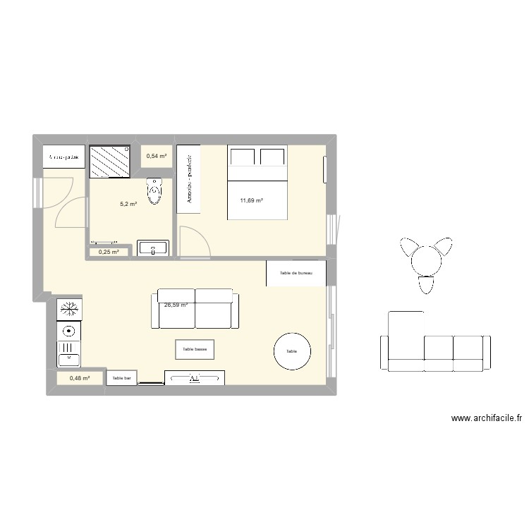 Saint-Naz appart t2 45m2 (3). Plan de 6 pièces et 45 m2