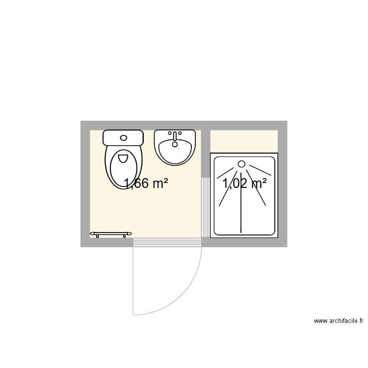 SdB STJ. Plan de 2 pièces et 3 m2