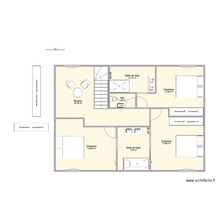 AMMA V1. Plan de 7 pièces et 78 m2