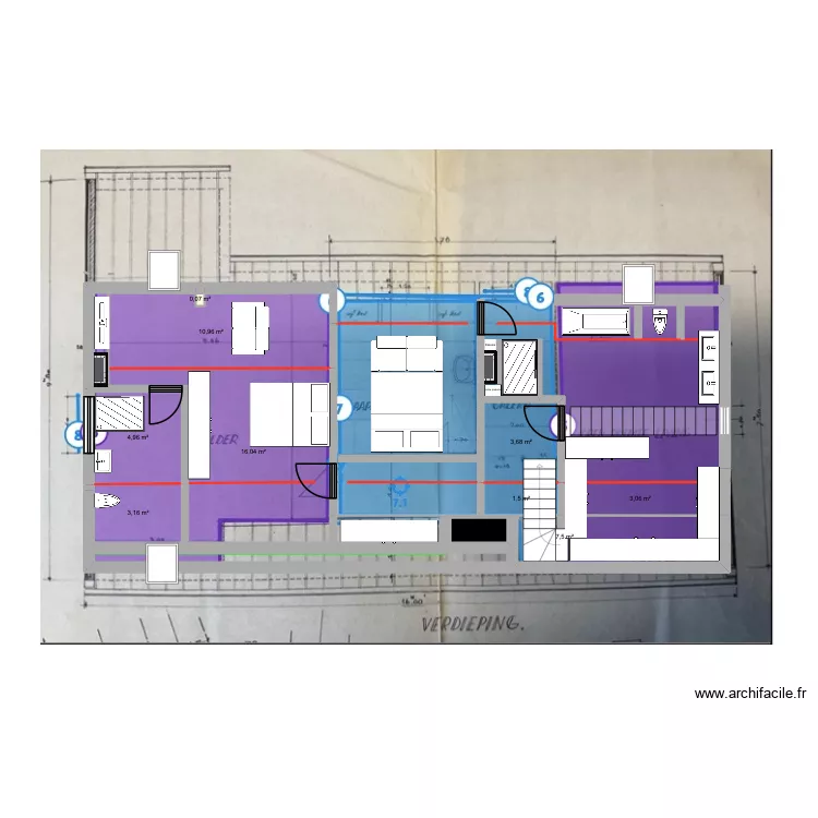 de panne etage Version juste avec comble version finale. Plan de 10 pièces et 52 m²
