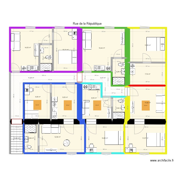 173 République R+2 new 2. Plan de 19 pièces et 168 m2