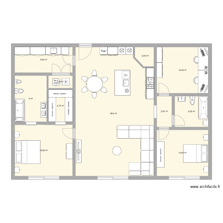 plan popo. Plan de 11 pièces et 141 m2